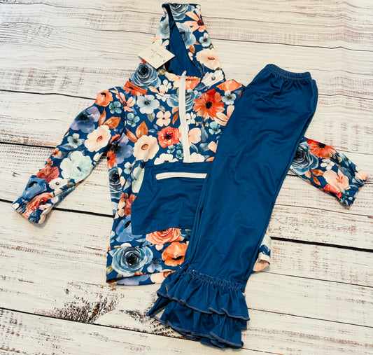 Blue Floral Hooded Set